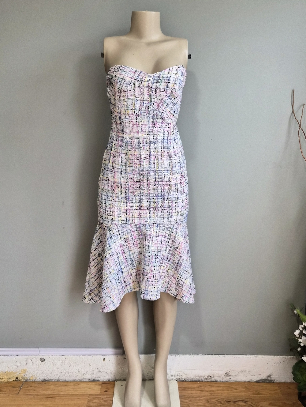 NWT Sam Edelman Blue and White Asymmetrical Strapless Dress Size 6